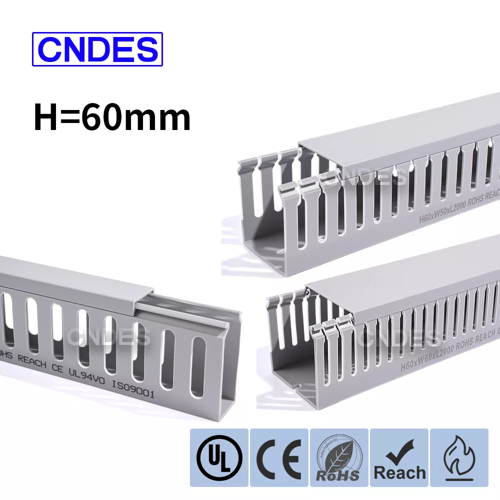 Grijze PVC-kabelgoot met 60 mm hoogte